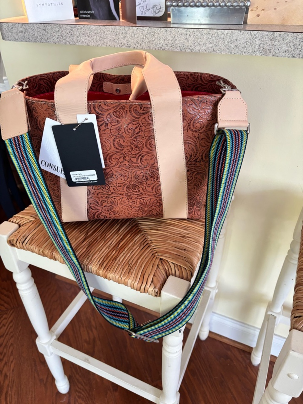 Consuela Brown Floral-Embossed Tote NEW - Picture 2 of 6